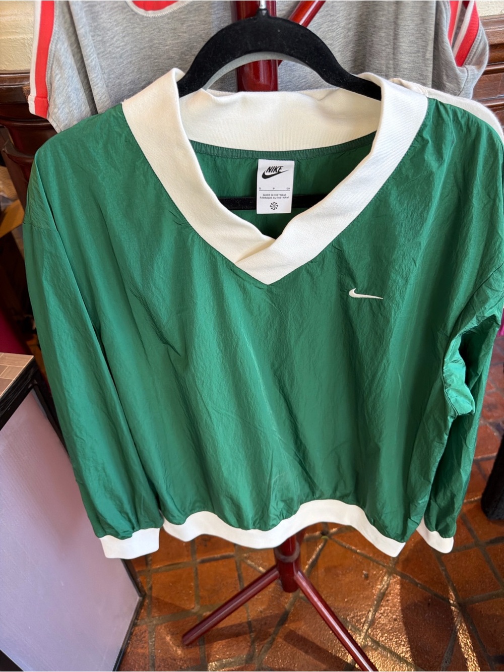 Nike Green Pullover V-Neck Windbreaker with White Trim